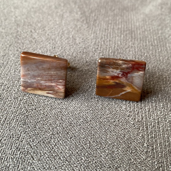 Vintage Natural Agate Cuff Links - Picture 2 of 16